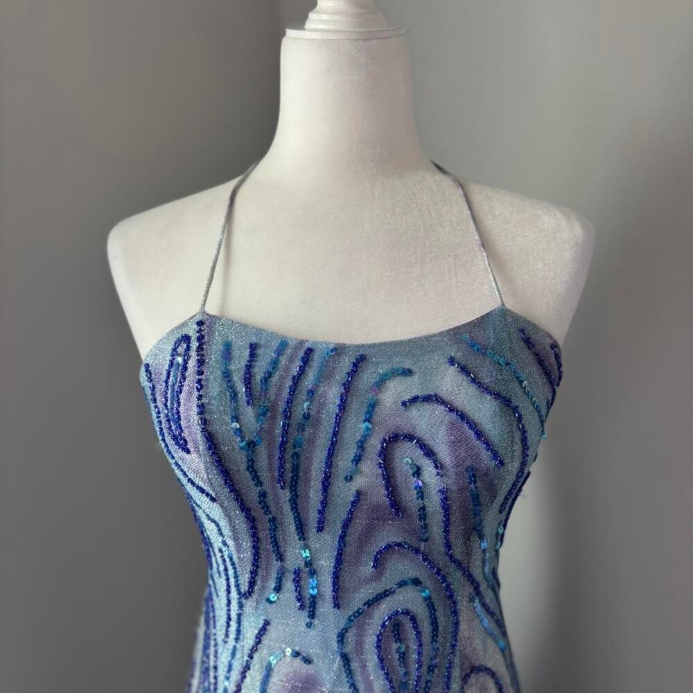 Vintage y2k Early 2000s Alyce Designs  Blue Purple Beaded Dress - Picture 3 of 7